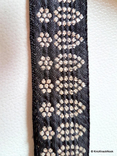 Silver And Black Flowers Embroidery Lace Trim, Indian Laces, Indian Trims